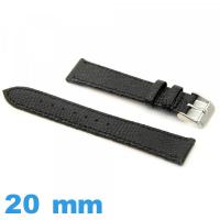 Bracelet pour montre  20 mm Noir cuir Lézard