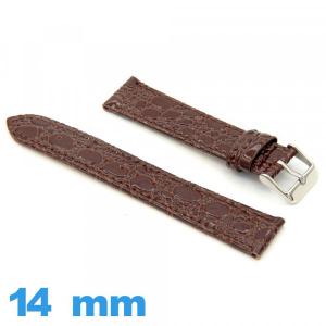 Bracelet 14mm montre brun cuir Plat Crocodile