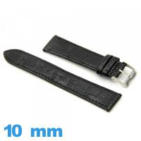 Bracelet de montre Plat Noir cuir 10mm Alligator