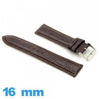 Bracelet montre cuir véritable Alligator Rembourré 16 mm