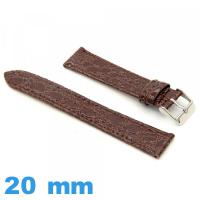 Bracelet cuir véritable de montre 20mm Plat Crocodile