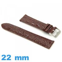 Bracelet 22 mm pour montre brun cuir véritable Rembourré Crocodile