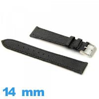 Bracelet 14mm pour montre Noir cuir Plat Lézard