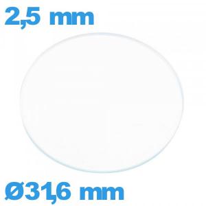 Verre plat en verre minéral pour montre circulaire 31,6 mm