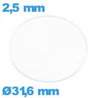 Verre plat en verre minéral pour montre circulaire 31,6 mm
