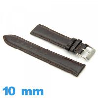 Bracelet pour montre  10mm marron foncé cuir Lisse