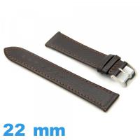 Bracelet 22mm de montre brun foncé cuir véritable Plat Lisse