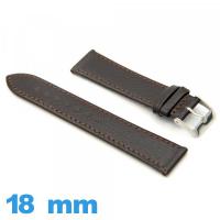 Bracelet pour montre  18mm marron foncé cuir véritable Lisse