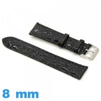Bracelet montre  Noir cuir 8mm Crocodile