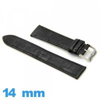 Bracelet de montre  Noir cuir véritable 14 mm Alligator