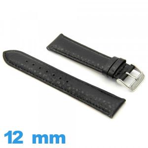 Bracelet cuir  12 mm Noir montre Grain Buffalo