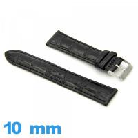 Bracelet cuir véritable  10 mm Noir de montre Alligator