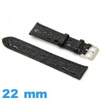 Bracelet montre Plat 22mm Noir cuir véritable Crocodile