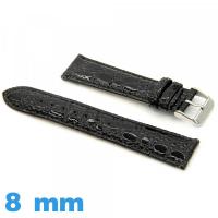 Bracelet de montre  8 mm Noir cuir véritable Crocodile