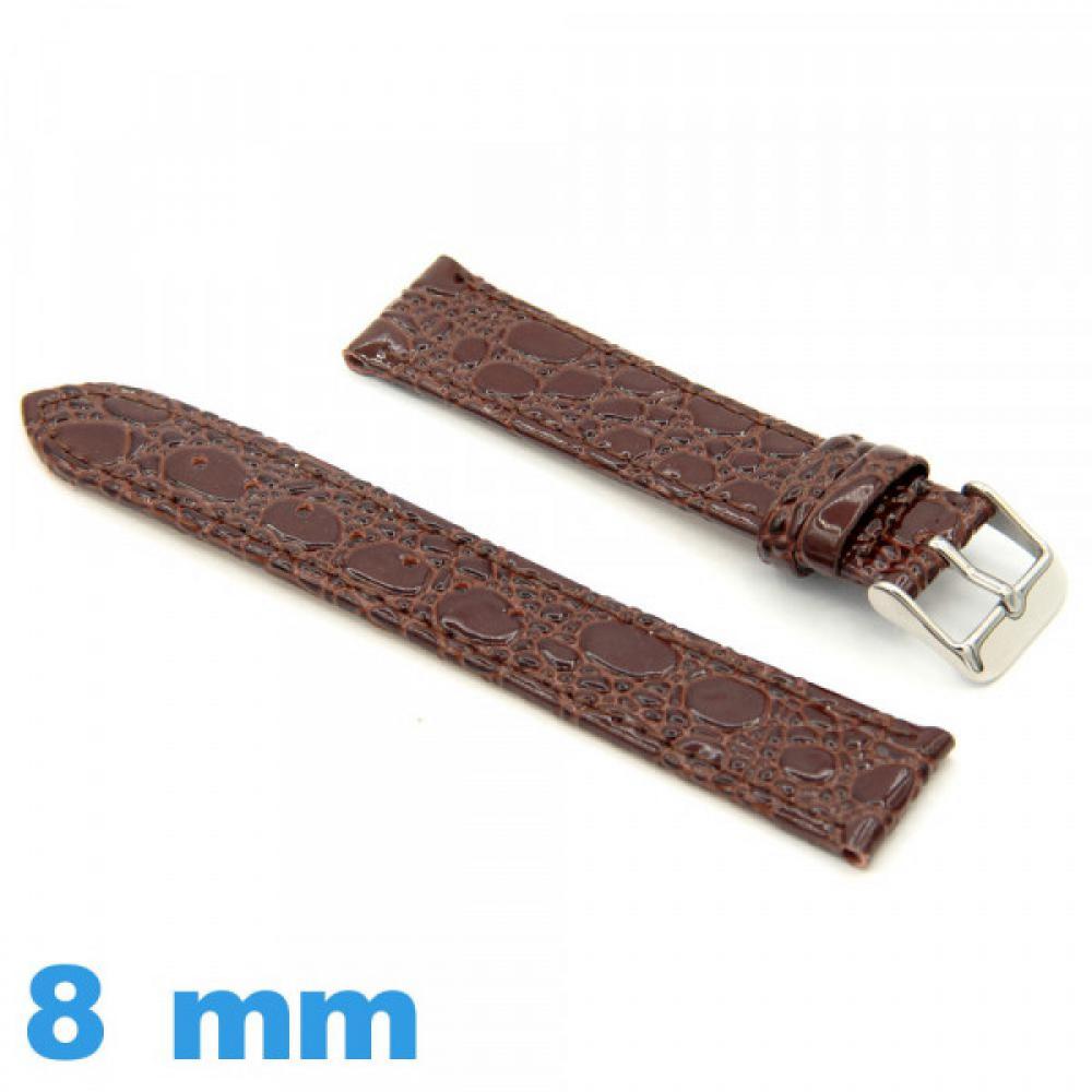 Bracelet Montre Vintage Cuir Croco Marron - Largeur 8 Mm - Occasion - Marque Fleurus