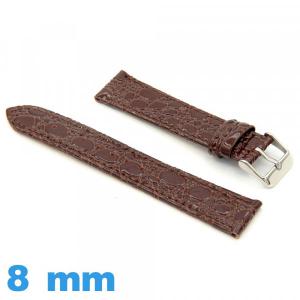 Bracelet pour montre Plat 8 mm marron cuir Crocodile