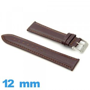 Bracelet cuir véritable Lisse pour montre 12 mm Rembourré