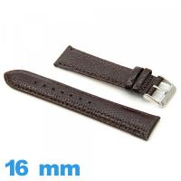Bracelet 16 mm montre brun foncé cuir  Lézard