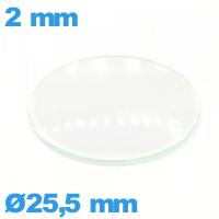 Verre bombé de montre en verre minéral circulaire 25,5 mm