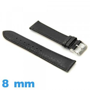 Bracelet cuir véritable Grain Buffalo Noir pour montre 8 mm Plat