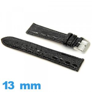 Bracelet de montre Rembourré 13mm Noir cuir Crocodile