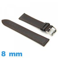Bracelet de montre  8mm marron foncé cuir Lisse