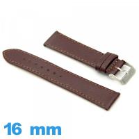 Bracelet montre Plat 16 mm marron cuir Lisse