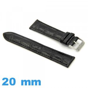 Bracelet 20mm pour montre Noir cuir Rembourré Alligator