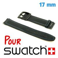 Bracelet montre swatch cuir véritable noir 17 mm
