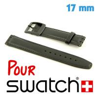 Pour Swatch Bracelet pas cher cuir noir 17 mm
