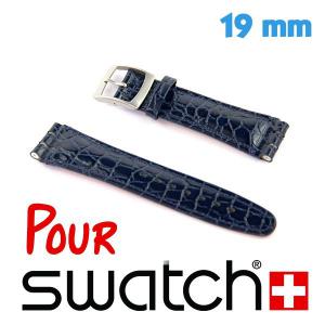 Bracelet compatible montre Swatch pas cher cuir bleu 19 mm