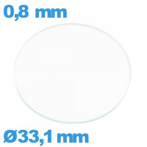Verre circulaire 33,1 mm plat montre en verre minéral