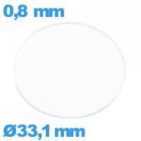 Verre circulaire 33,1 mm plat montre en verre minéral