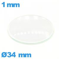 Verre en verre minéral bombé montre circulaire 34 mm