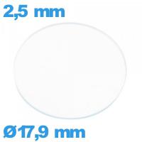 Verre circulaire plat 17,9 mm en verre minéral pour montre