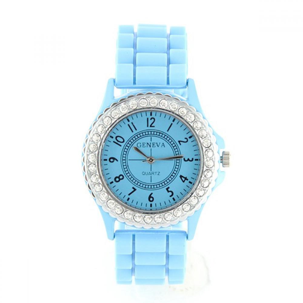 Montre de marque pas chère Geneva silicone bleu strass