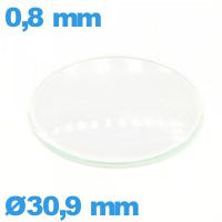 Verre bombé circulaire verre minéral 30,9 mm de montre