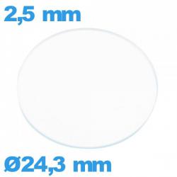 Verre circulaire en verre minéral 24,3 mm plat montre