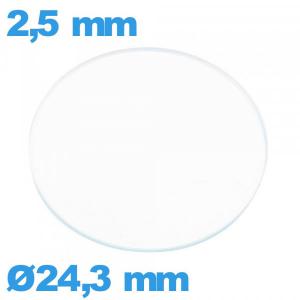 Verre circulaire en verre minéral 24,3 mm plat montre