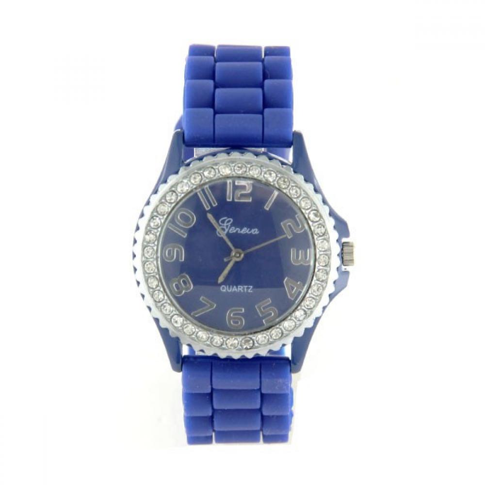 Montre Femme Genève à Cadran Chevron Cristal - Bracelet Silicone Multi-couleur, Neuve