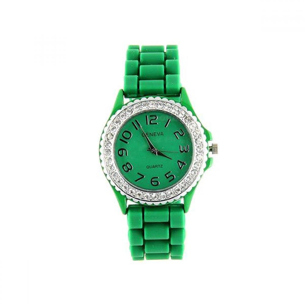 Montre femme pas chère de marque Geneva strass silicone vert