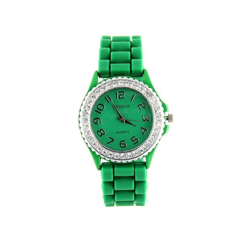 Montre femme pas chère de marque Geneva strass silicone vert