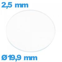 Verre plat en verre minéral circulaire 19,9 mm de montre