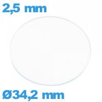Verre 34,2 mm pour montre plat circulaire verre minéral