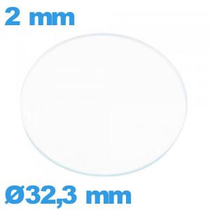 Verre plat en verre minéral circulaire montre 32,3 mm