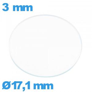 Verre circulaire plat 17,1 mm en verre minéral pour montre