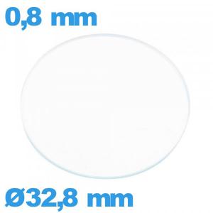 Verre plat en verre minéral circulaire 32,8 mm de montre