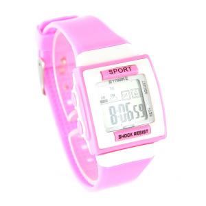 Montre moins chère multifonction rose cadran LCD chronomètre date