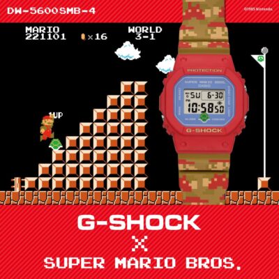 Image de promotion pour la vente de la G-SHOCK 5600 édition Super Mario Bros
