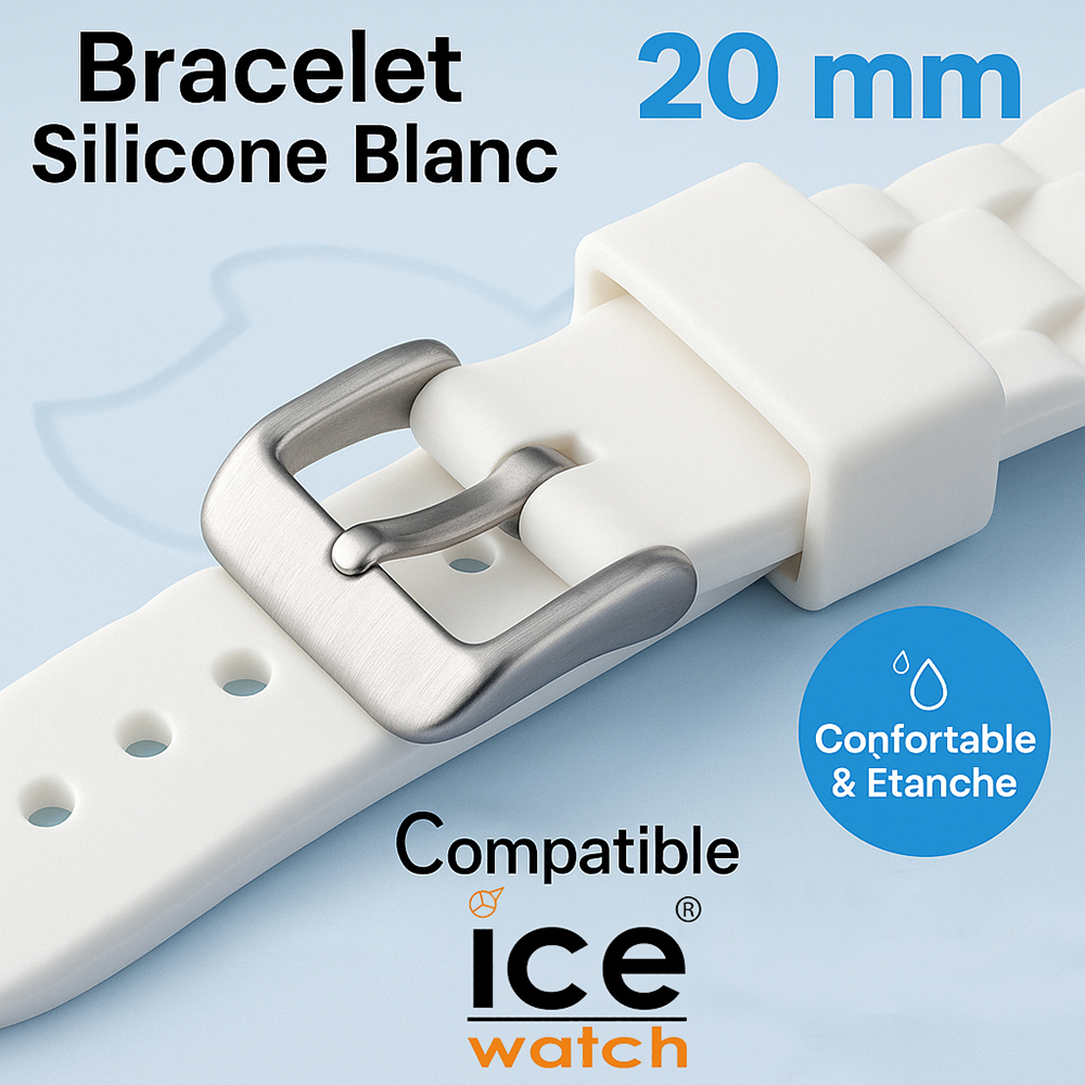 Bracelet pour Ice Watch Silicone Blanc 20 mm
